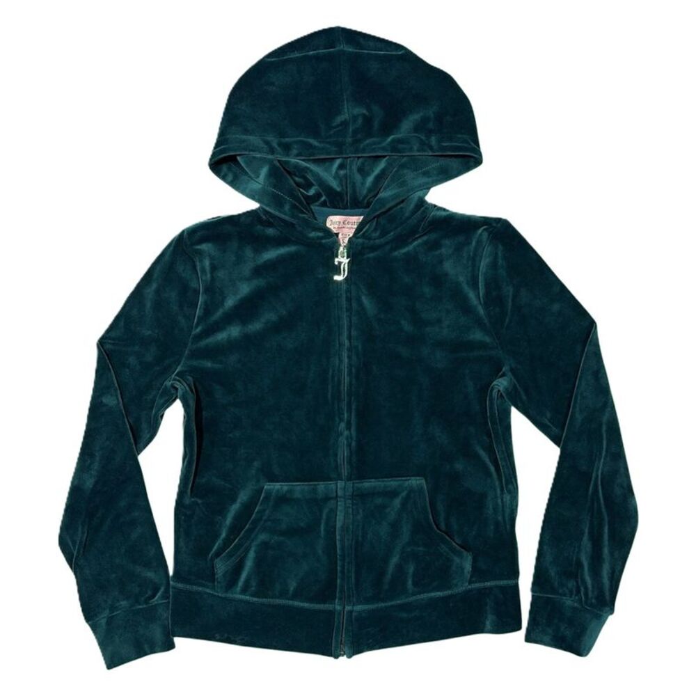 Juicy Couture Women's Rhinestone Logo Hooded Full Zip Velour Jacket - Turquoise